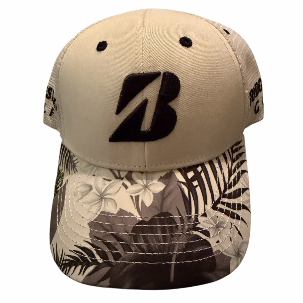 Bridgestone Golf Trucker Hat Floral Palm‎ Print Mesh Snapback Adjustable